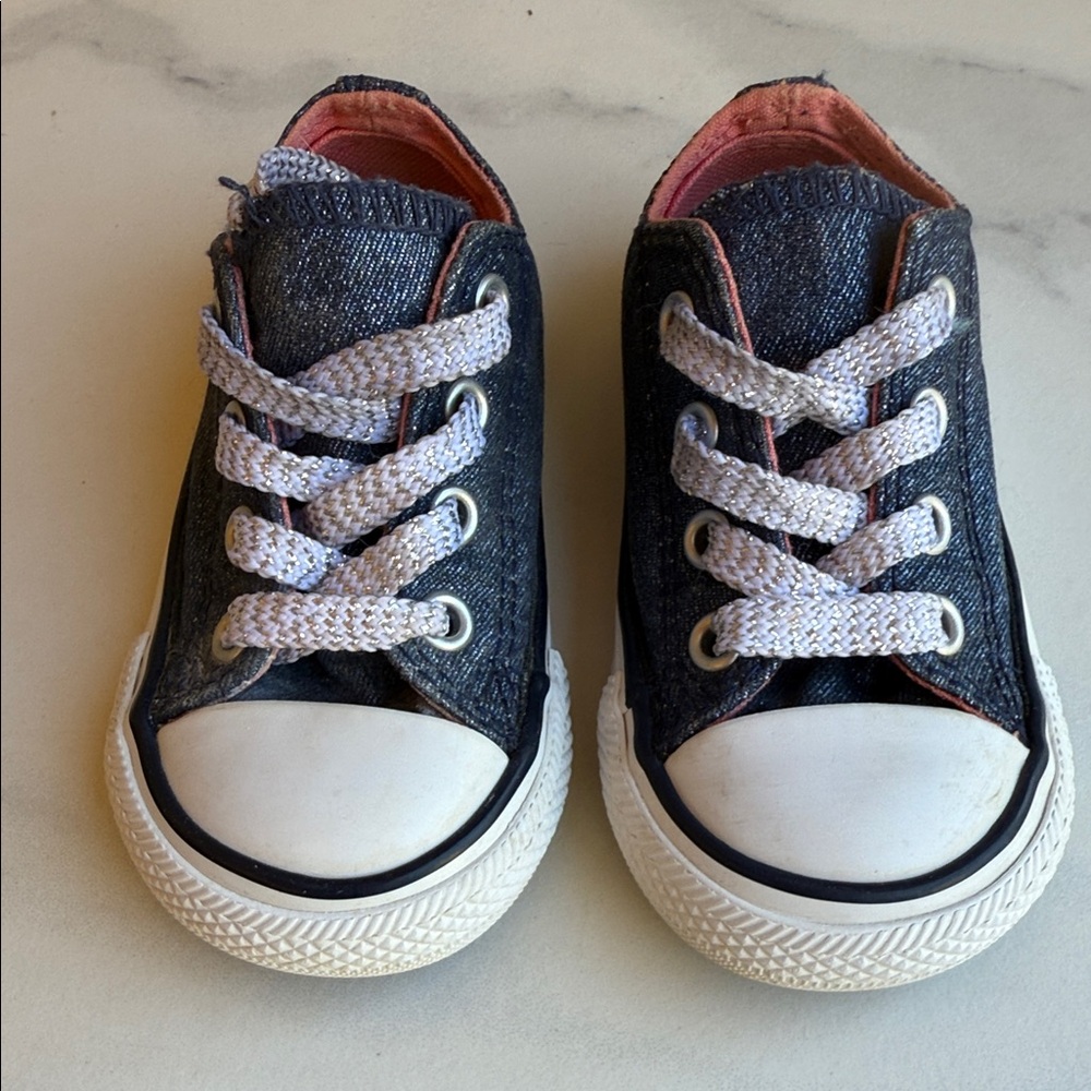 Like New! Sparkly blue, pink, & silver toddler converse with foldable tongue